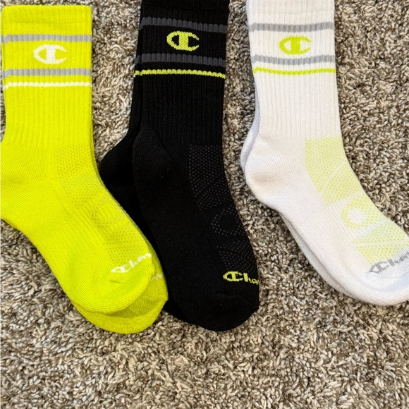 Champion Youth Athletic Crew Socks - Neon Yellow, Black, White - Picture 2 of 2